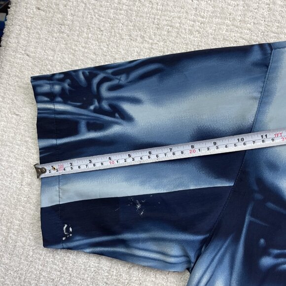 Y2K Urban Rags Skull Blue Flame AOP Shirt Black Men Sz 2XL Goth Cyber Punk Emo - Picture 14 of 16